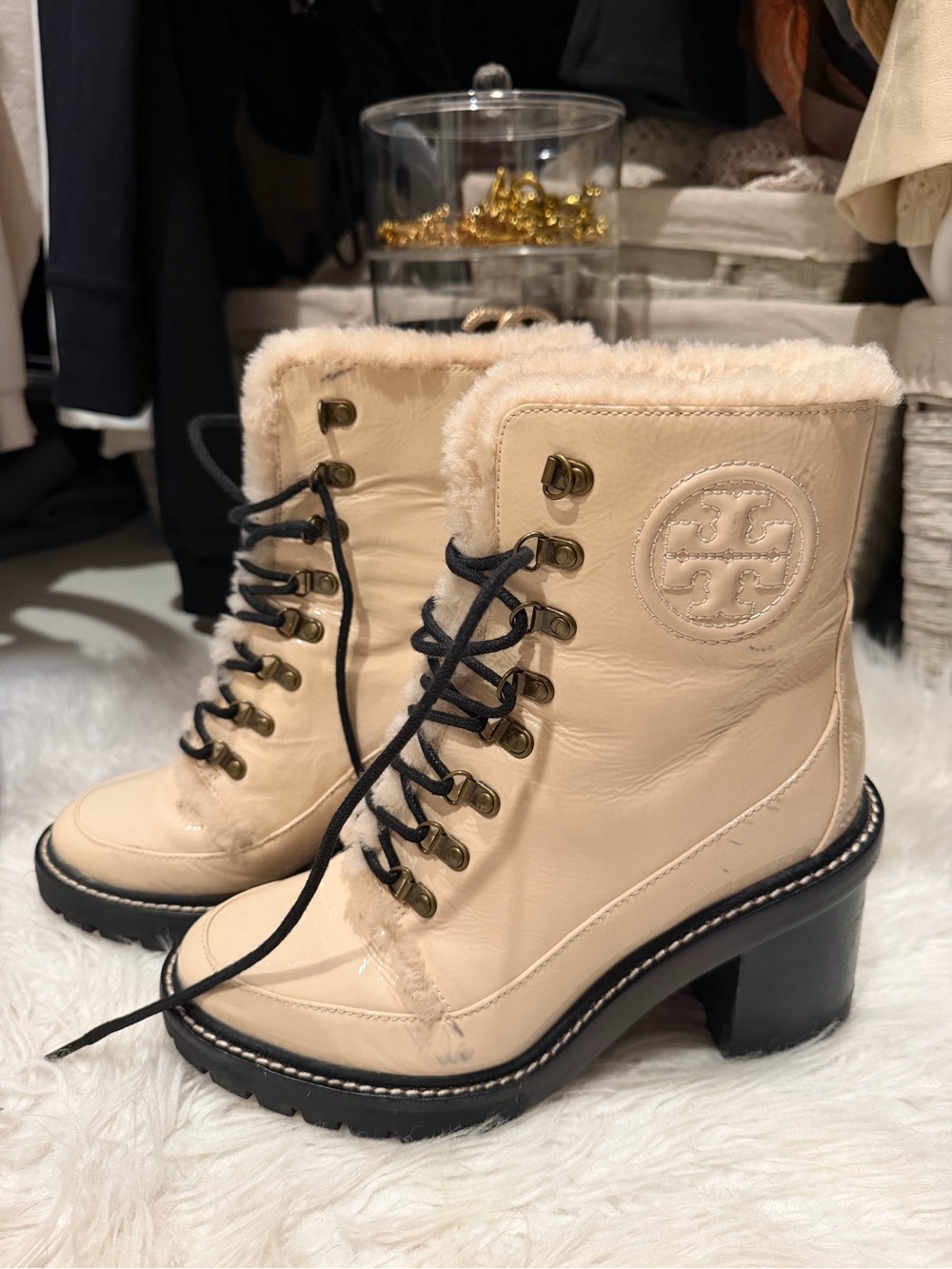 Tory Burch Cream Leather Shearling-Lined Boots (8)
